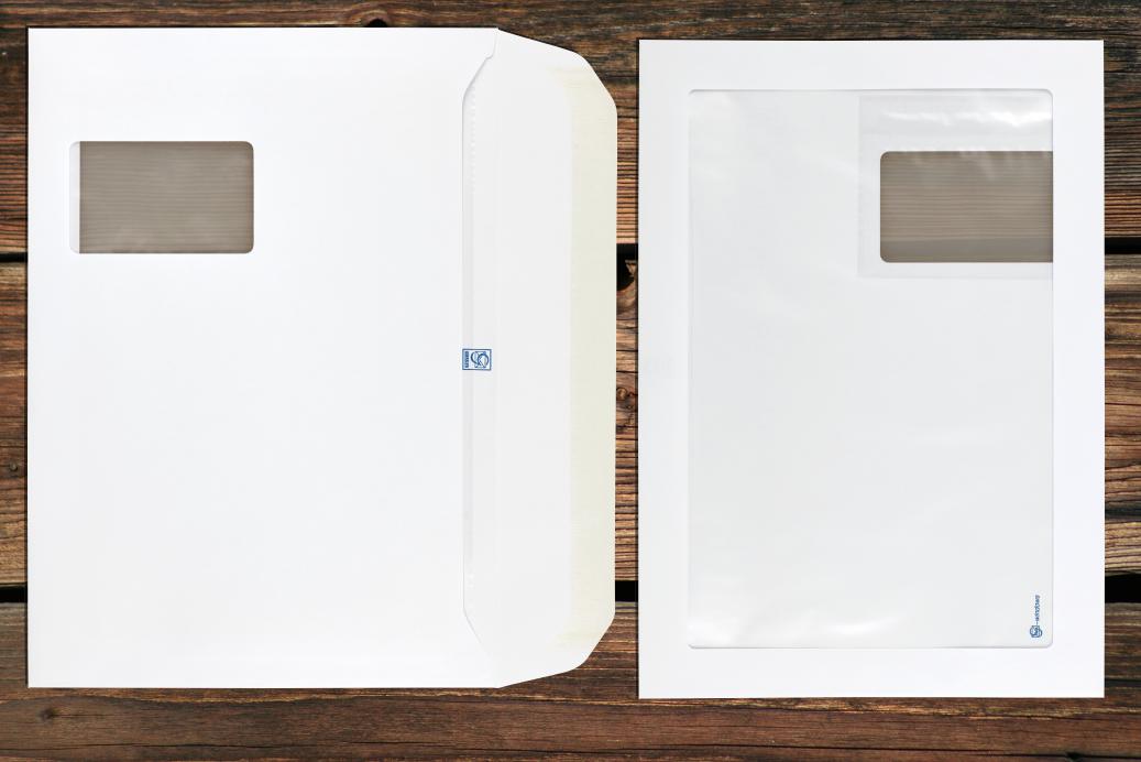 Kuvertierhüllen mit Panorama- und Adressfenster C4 229x324 mm Nassklebend Weiß 120 g/qm